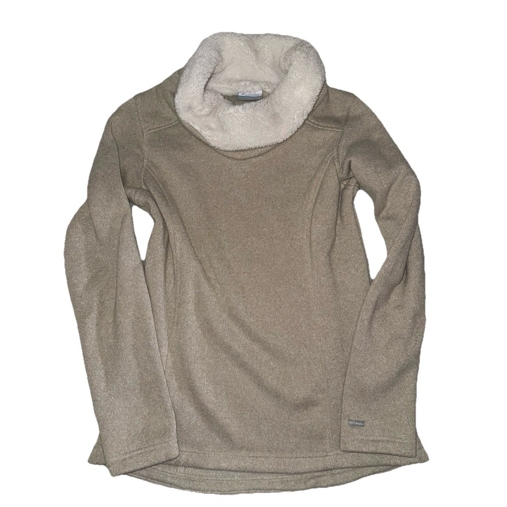 Columbia Cowl Neck Tan Cream Pullover Womens Size Small Sherpa Sweater Fleece